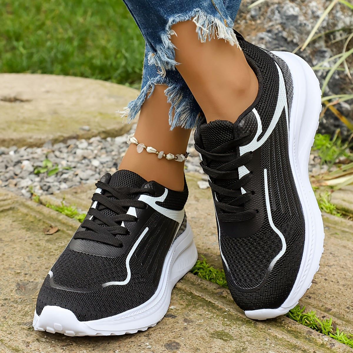 Casual Walking Shoes for Women - Chunky Sole Lace-Up Trainers