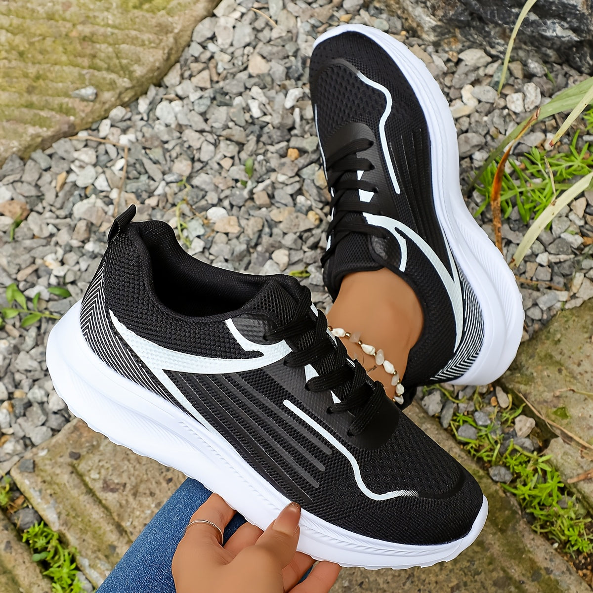 Casual Walking Shoes for Women - Chunky Sole Lace-Up Trainers
