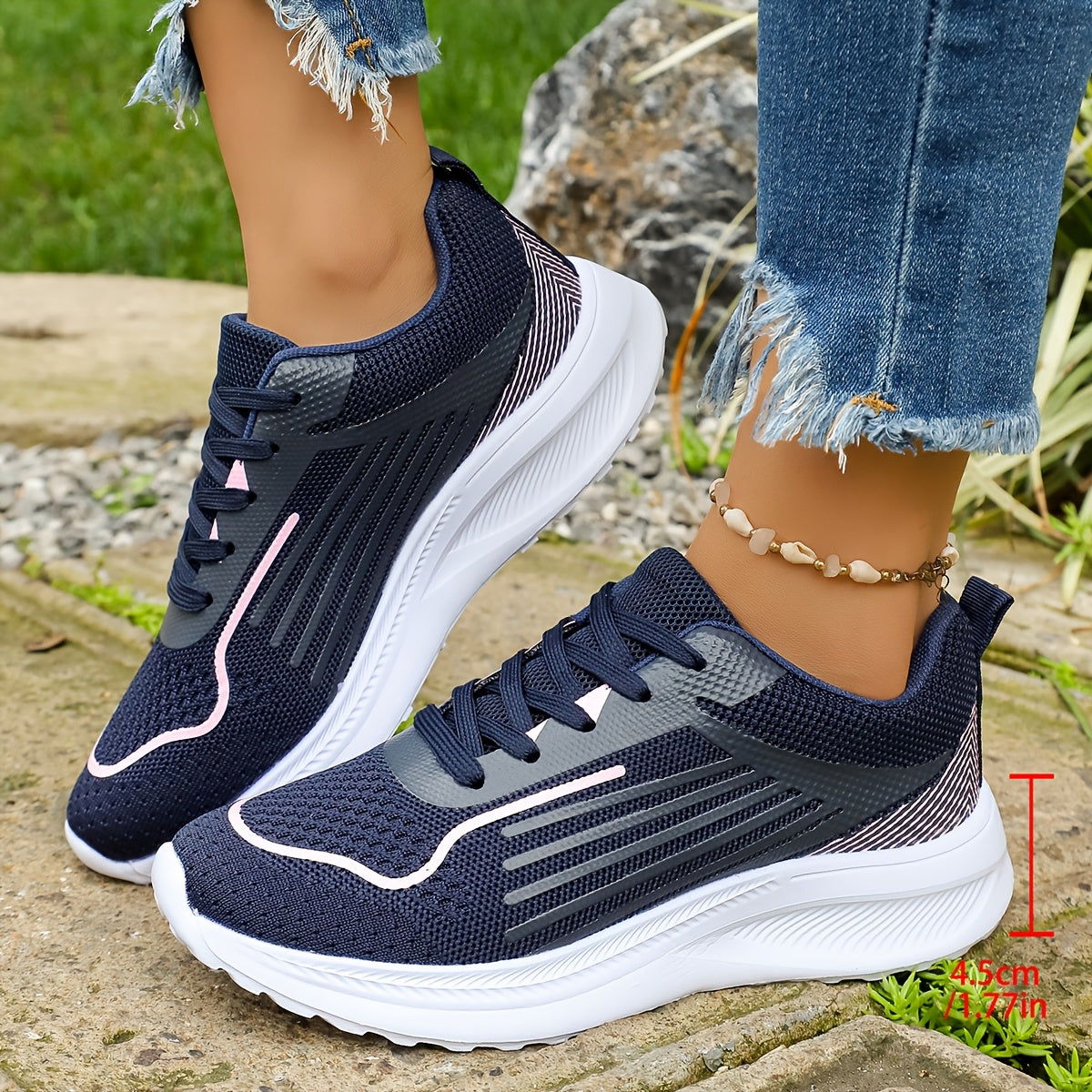 Casual Walking Shoes for Women - Chunky Sole Lace-Up Trainers