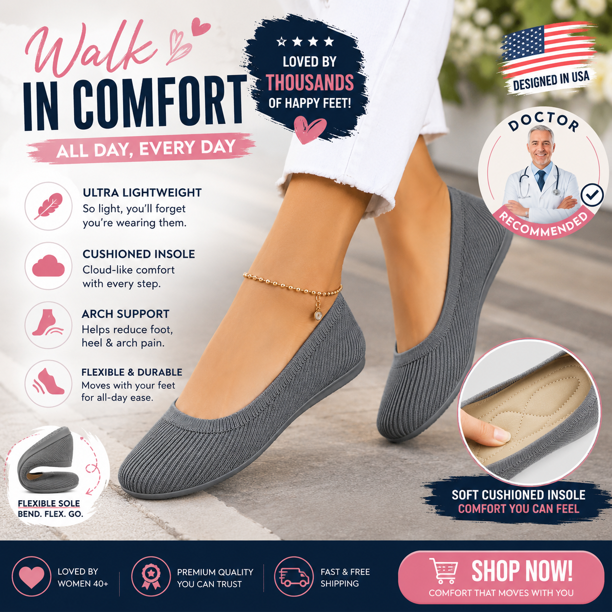 Women's Spring Summer Flat Shoes Round Toe,Comfortable