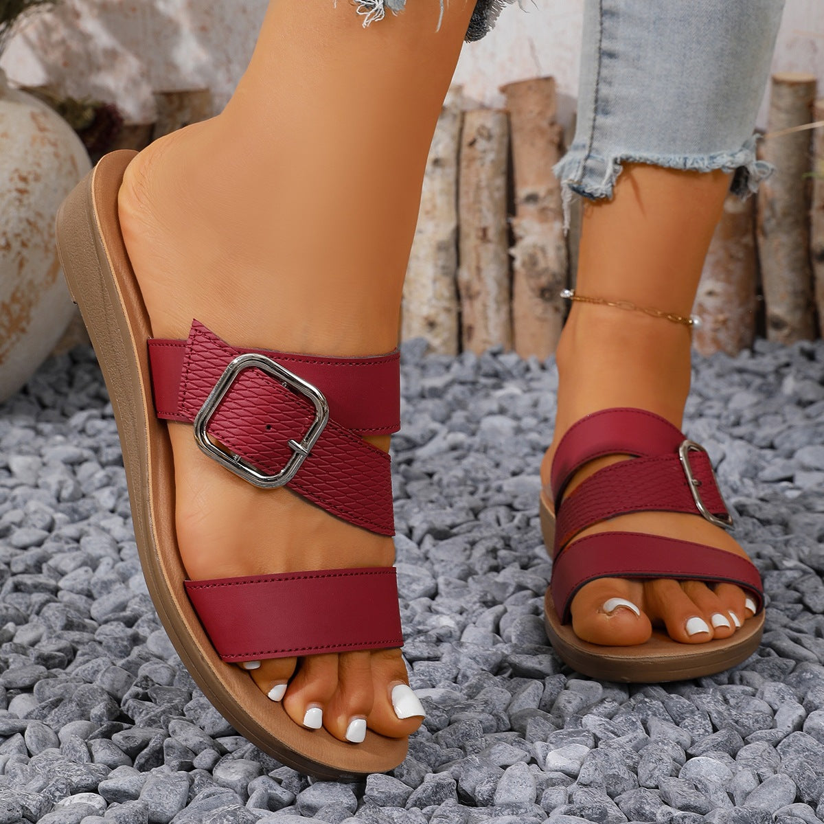 🔥Best Seller-Last Day Sale 60% OFF🔥New Look Cross Strap Flat Sandal With Buckle