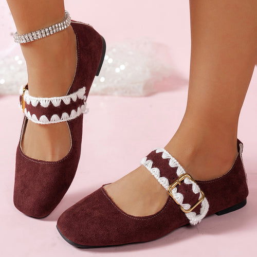 🔥Last Day Sale 60% OFF🔥Women's Burgundy Mary Jane Flats – Vintage Sweet Shoes