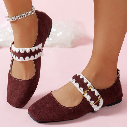 🔥Last Day Sale 60% OFF🔥Women's Burgundy Mary Jane Flats – Vintage Sweet Shoes