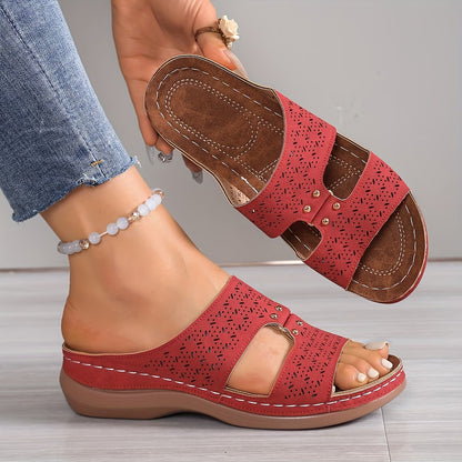 New Summer Hollow Breathable Sandals for Women, Comfortable Flat Slip-Ons