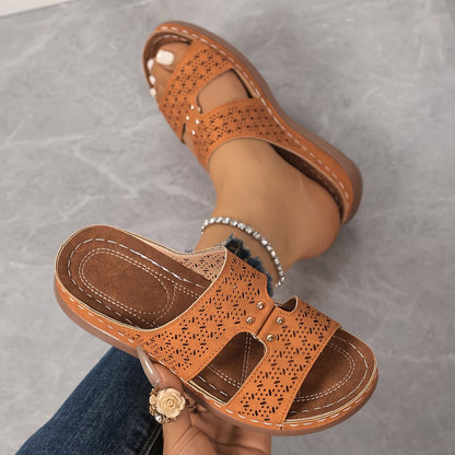 New Summer Hollow Breathable Sandals for Women, Comfortable Flat Slip-Ons