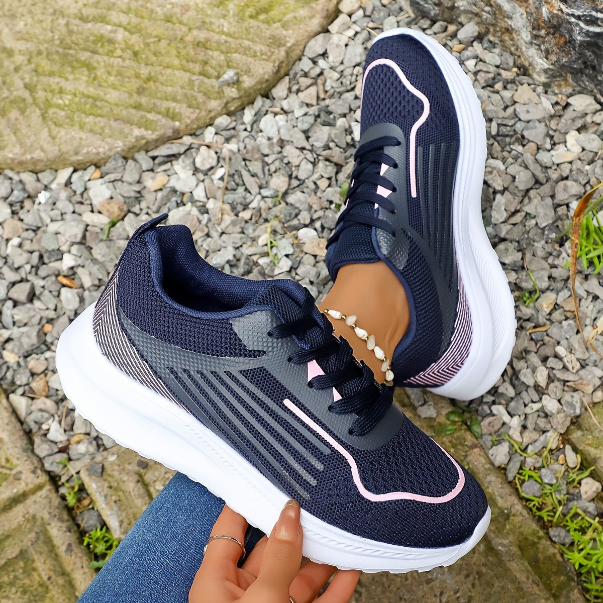 Casual Walking Shoes for Women - Chunky Sole Lace-Up Trainers